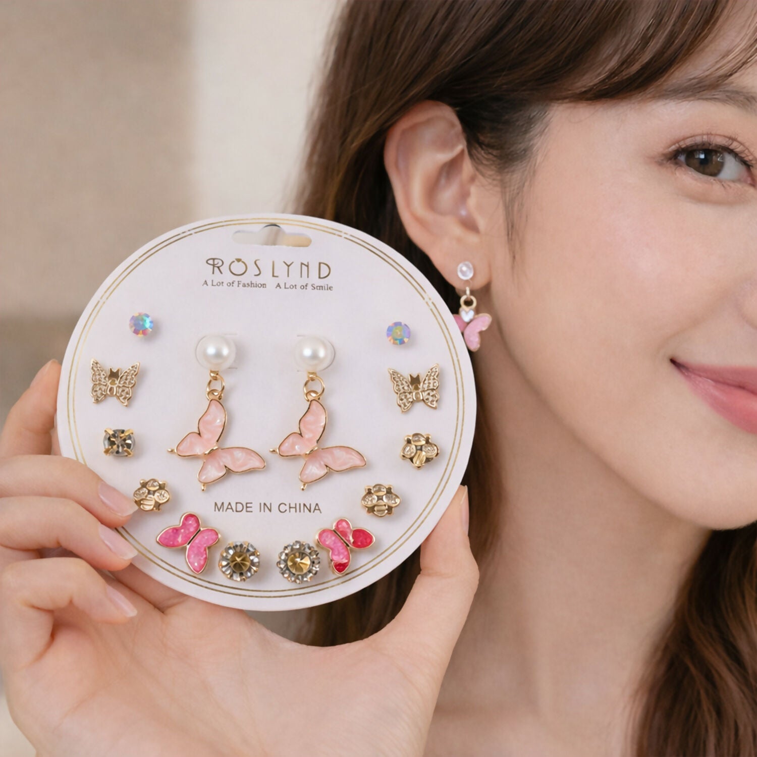Korean Butterfly Pearl Stud Earrings Set – 7 Pairs Gold Plated Combo