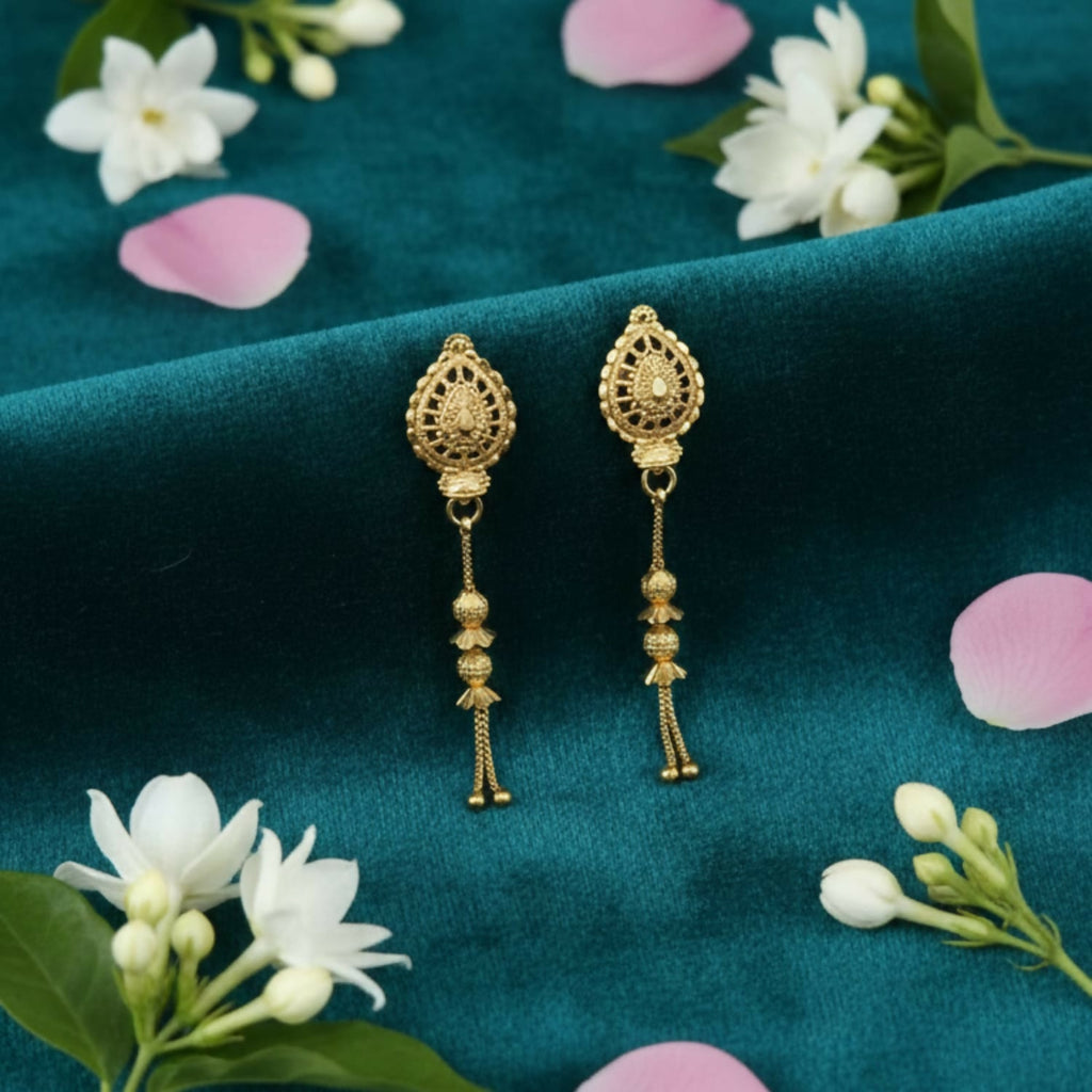 Golden Jhumka Earrings with Beads – Lightweight Traditional Jewellery