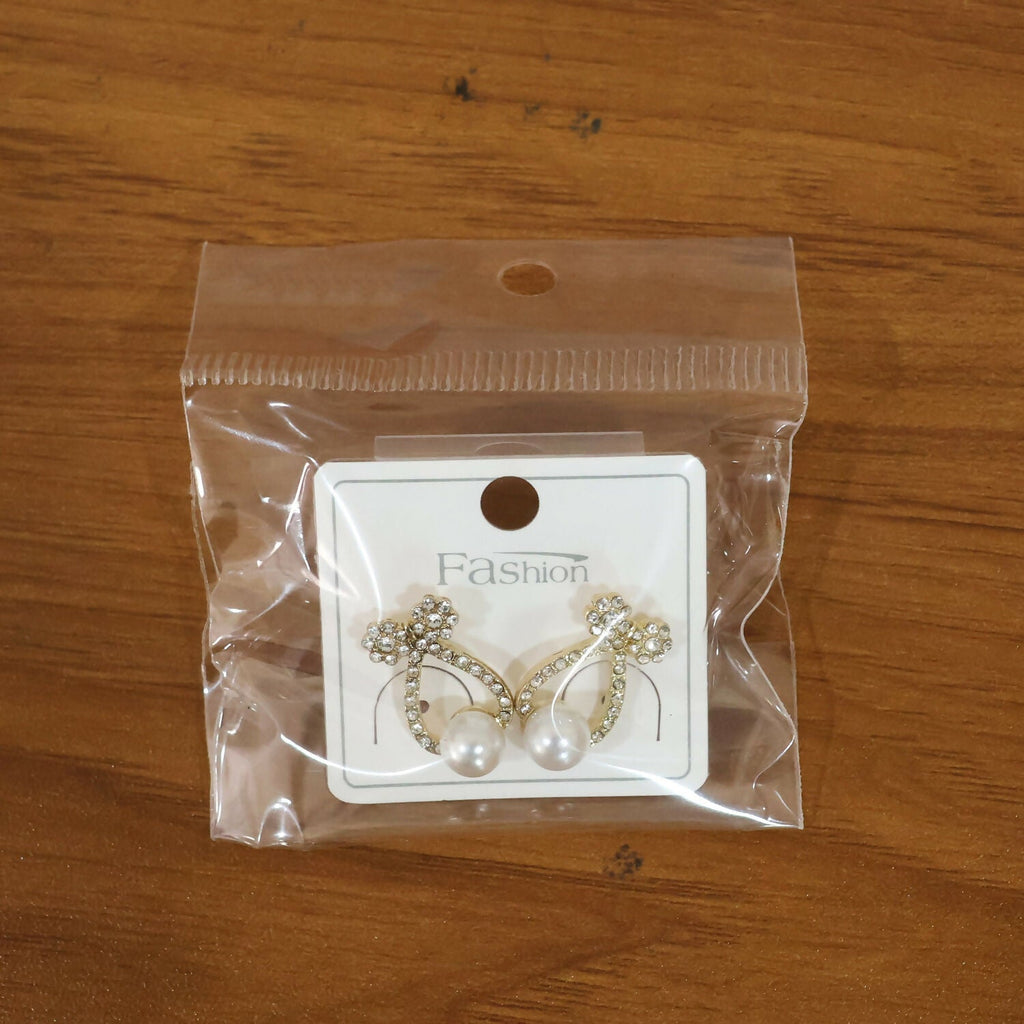 Pearl Drop Stud Earrings – Korean Crystal Bow Design for Women