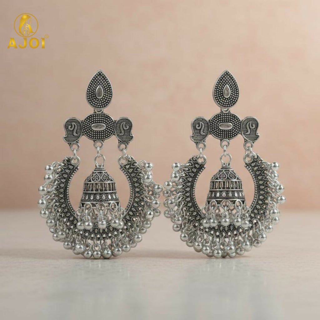 Oxidized Silver Chandbali Jhumka Earrings – Bold Ethnic Statement
