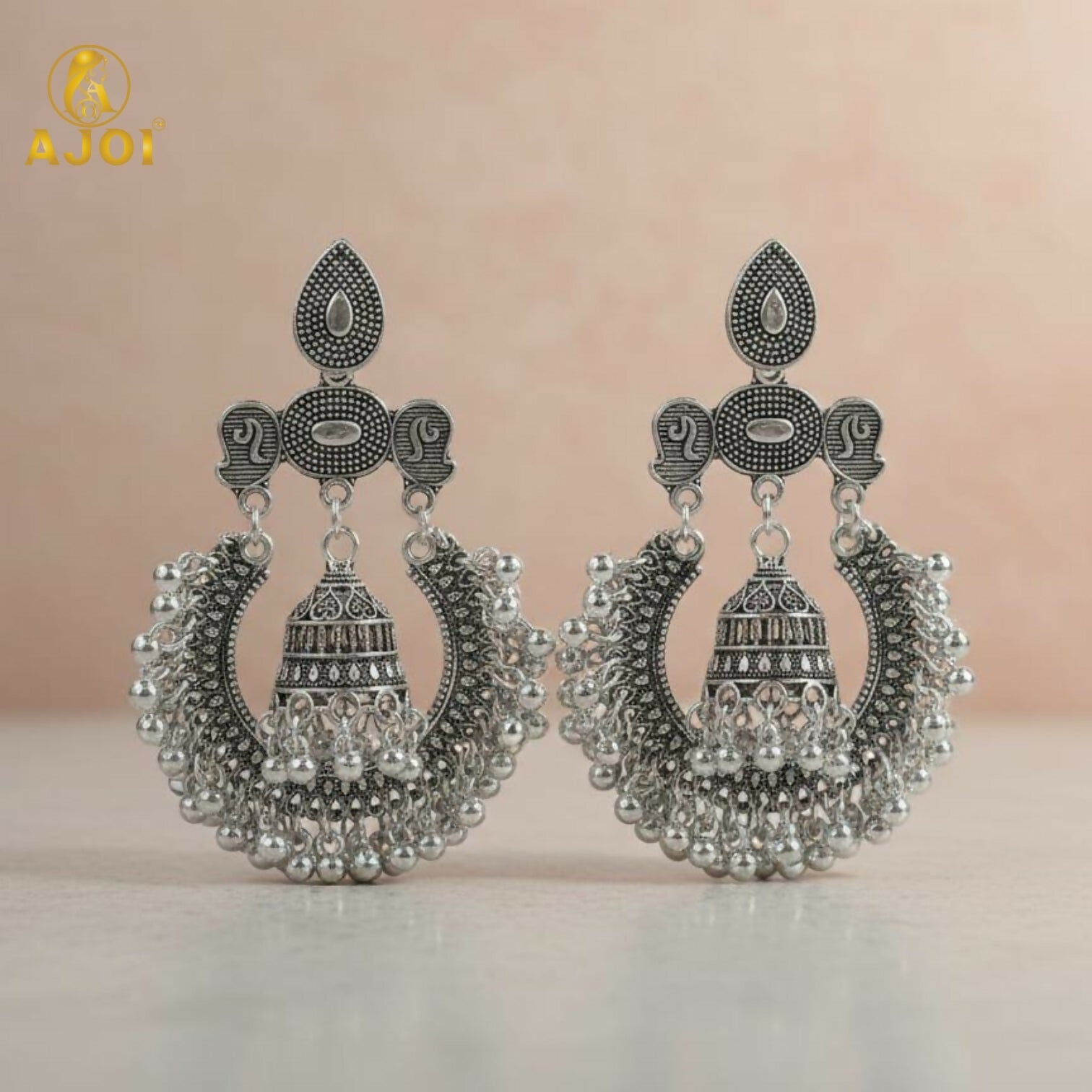 Oxidized Silver Chandbali Jhumka Earrings – Bold Ethnic Statement