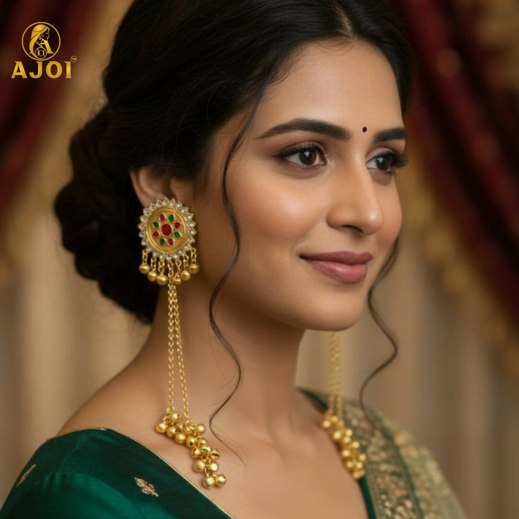 Kashmiri Jhumka Earrings – Royal Kundan & Pearl Tassel Design