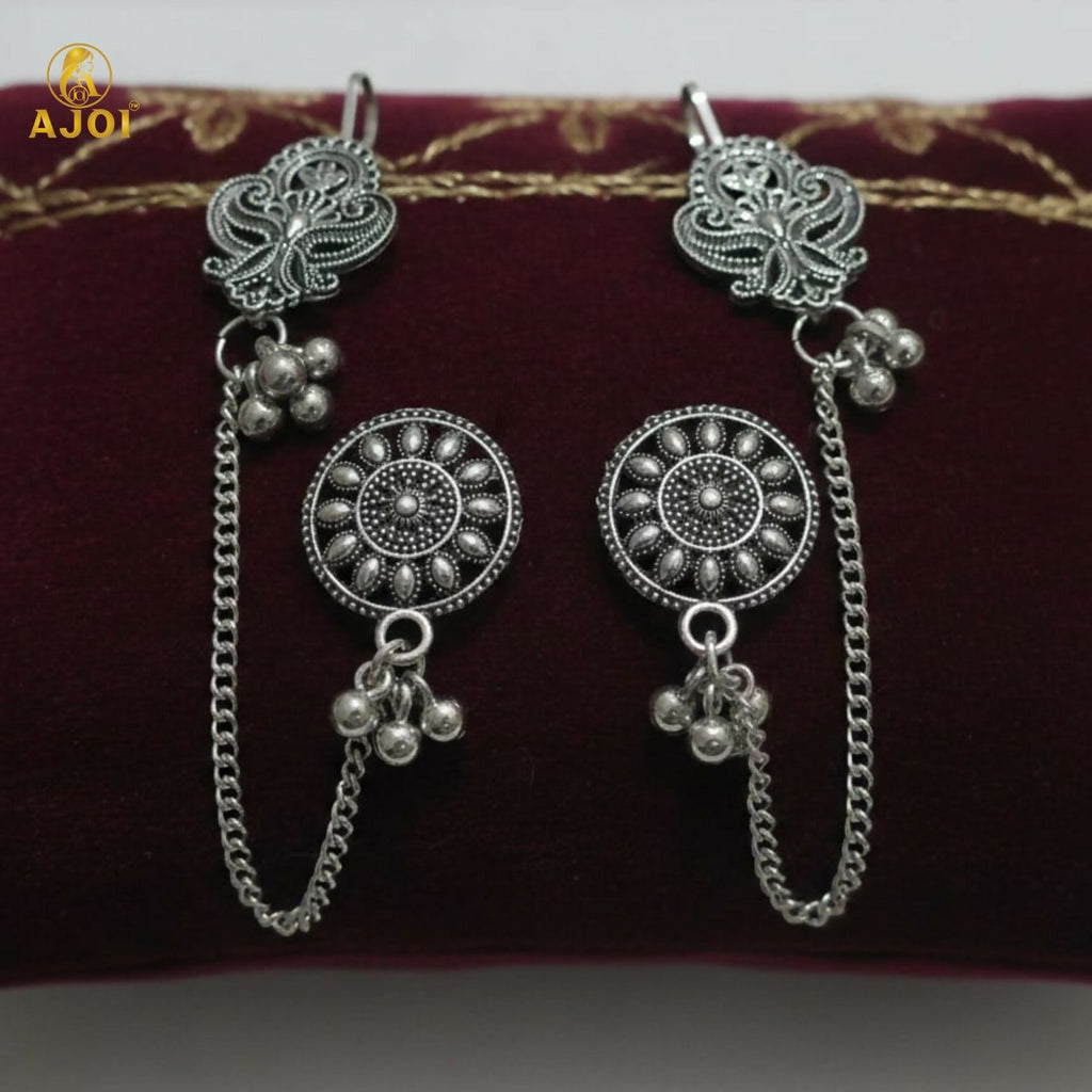 Oxidized Silver Ethnic Chain Drop Earrings – Tribal Indo-Boho Style