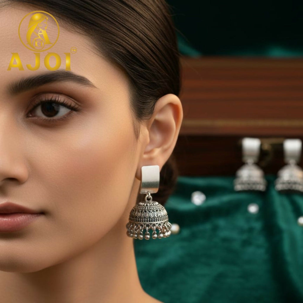 Oxidised Silver Dome Jhumka Earrings – Traditional Ghungroo Charm