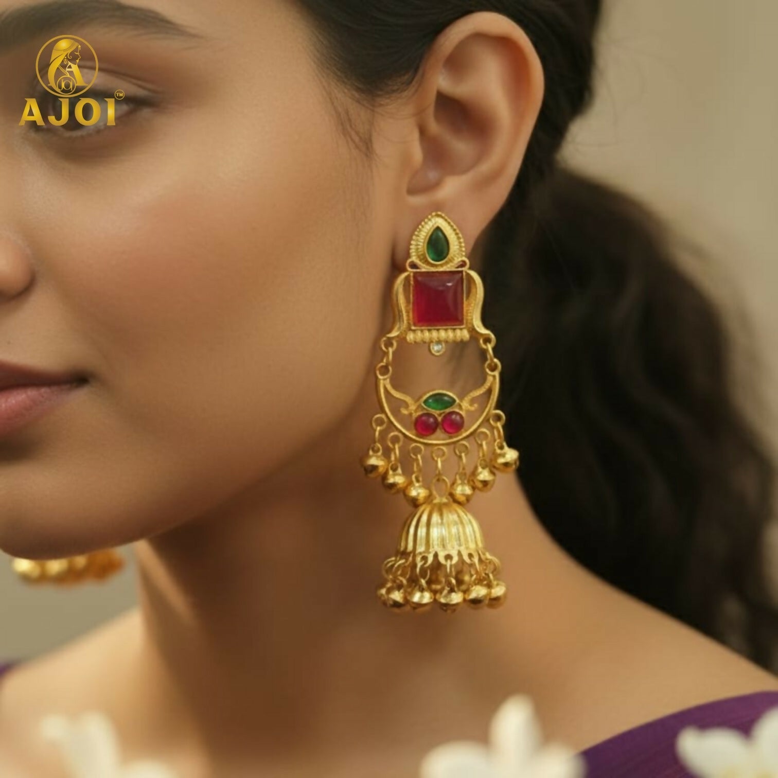 Designer Jhumkhi Drop Earrings – Elegant Gold Plated Jewellery