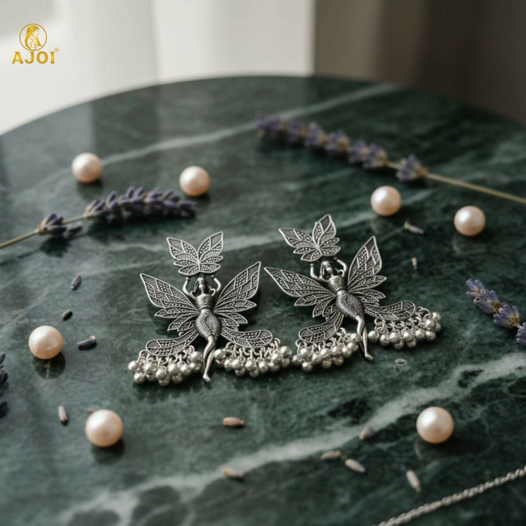 Fairy Wing Oxidized Silver Earrings – Lightweight Statement Design