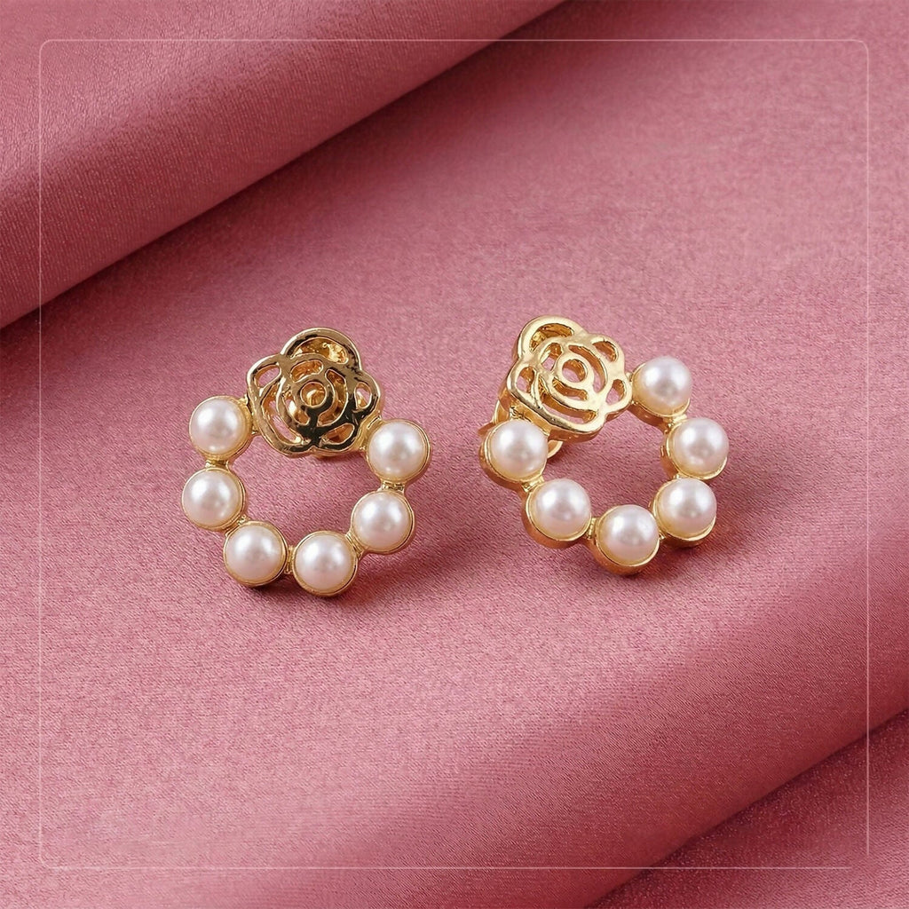 Pearl Wreath Studs – Delicate Rose Gold Design for Women
