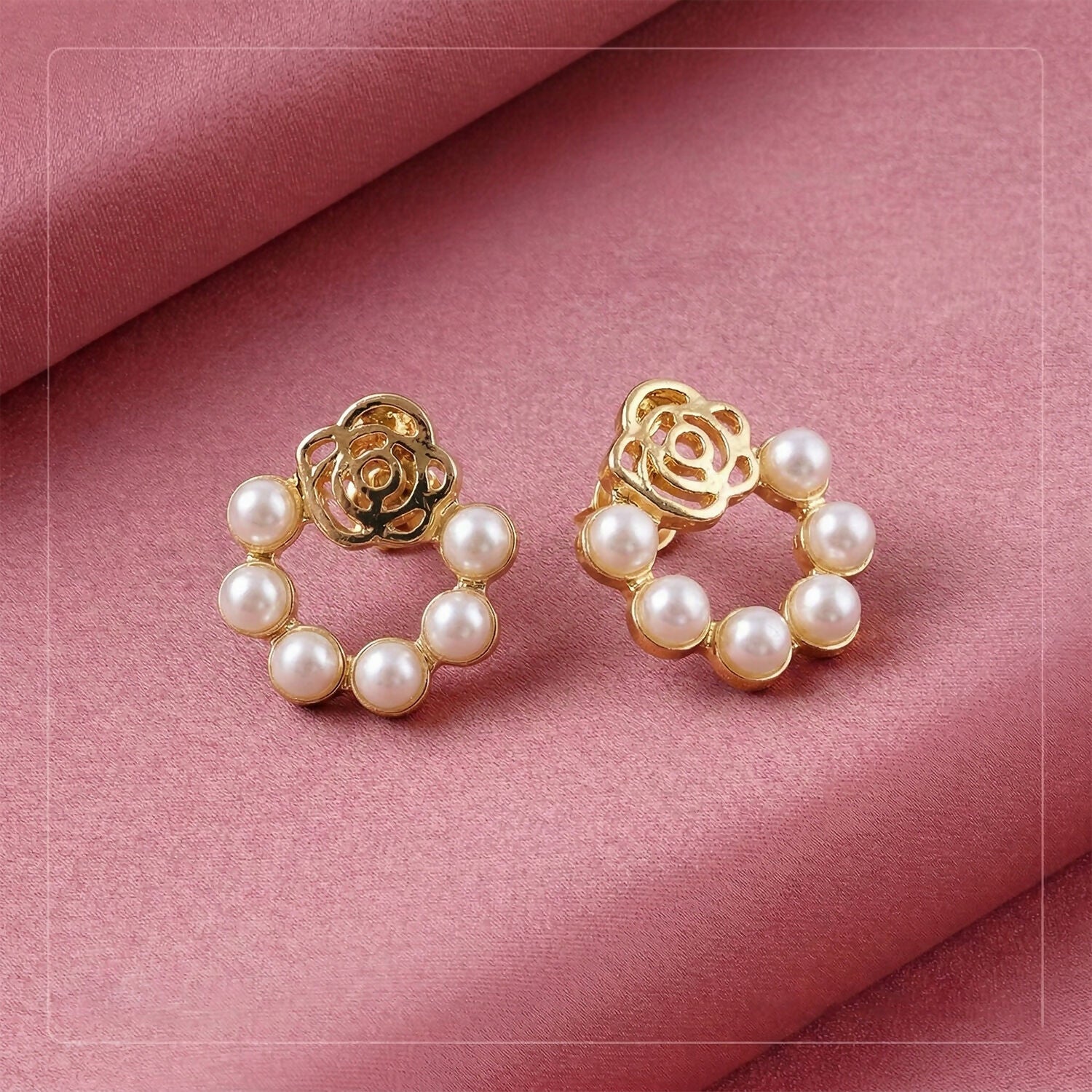 Pearl Wreath Studs – Delicate Rose Gold Design for Women