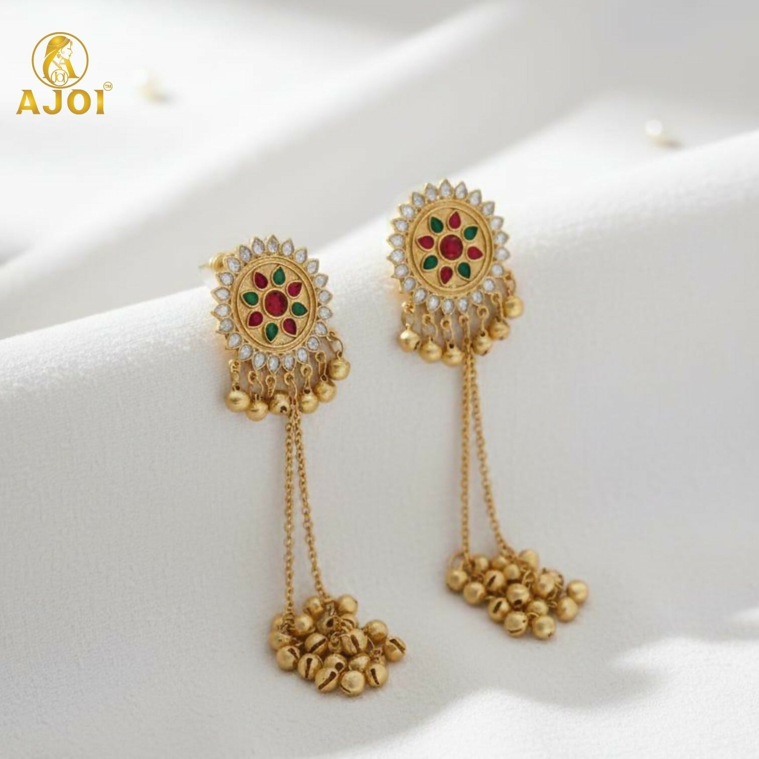 Kashmiri Jhumka Earrings – Royal Kundan & Pearl Tassel Design