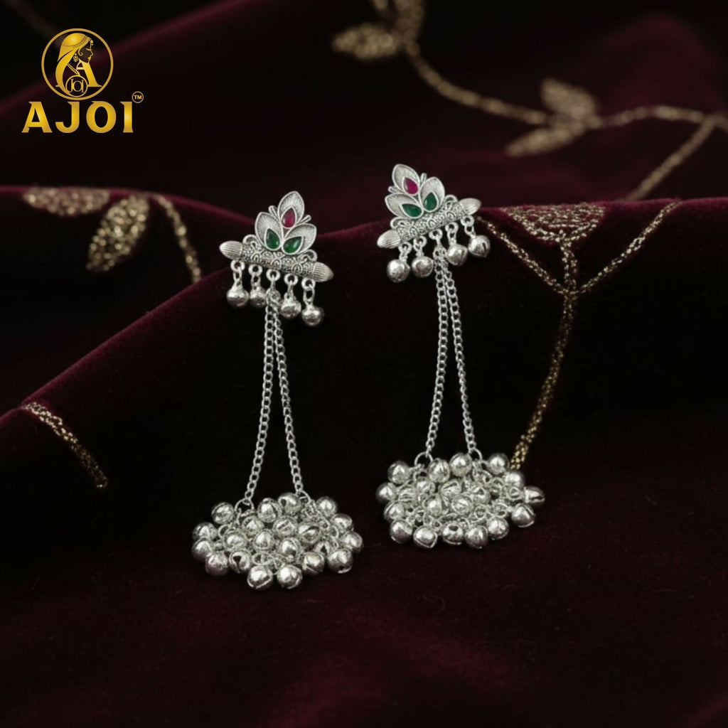 Oxidised Silver Ghungroo Earrings – Traditional Festive Statement