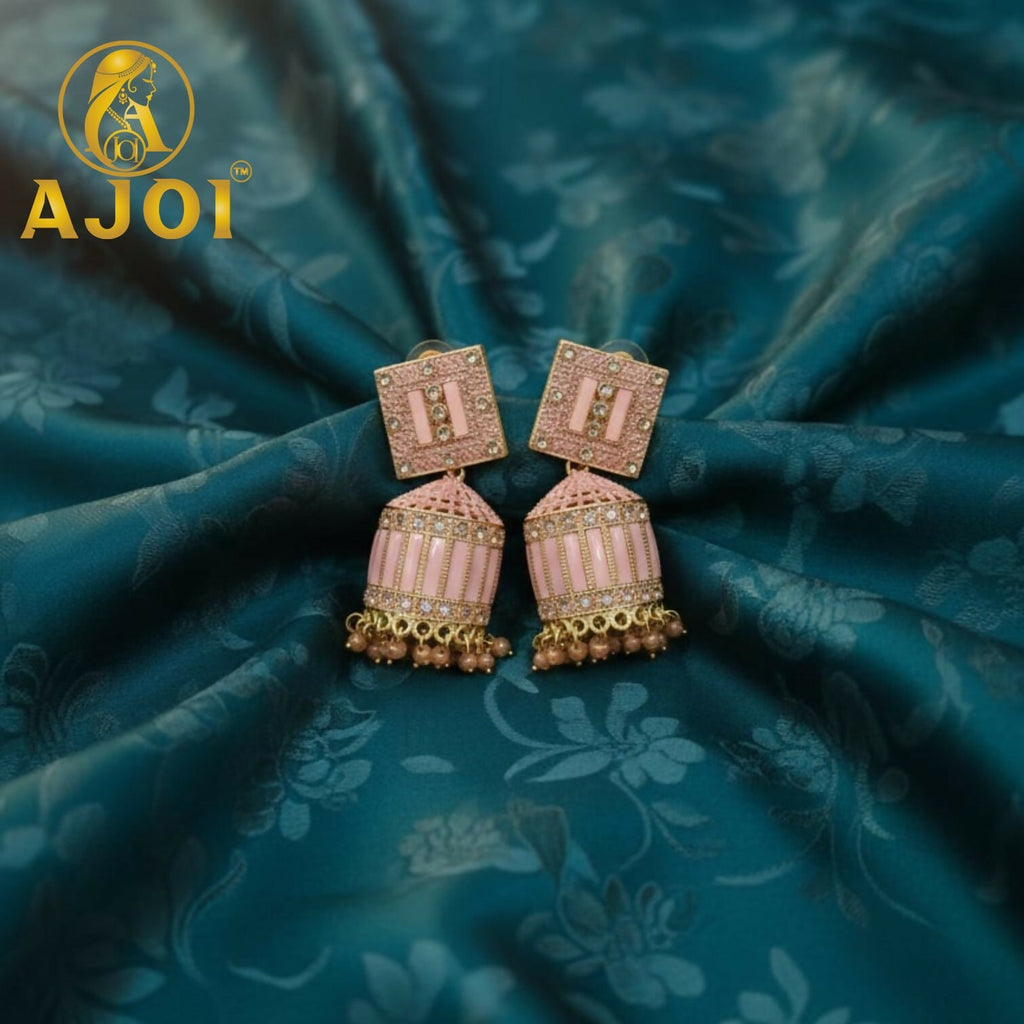 Blush Pink Designer Jhumka Earrings – Elegant Stone Detailing