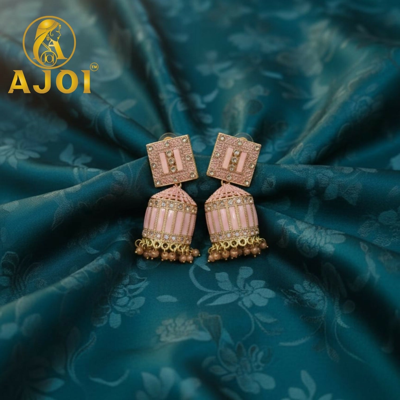 Blush Pink Designer Jhumka Earrings – Elegant Stone Detailing