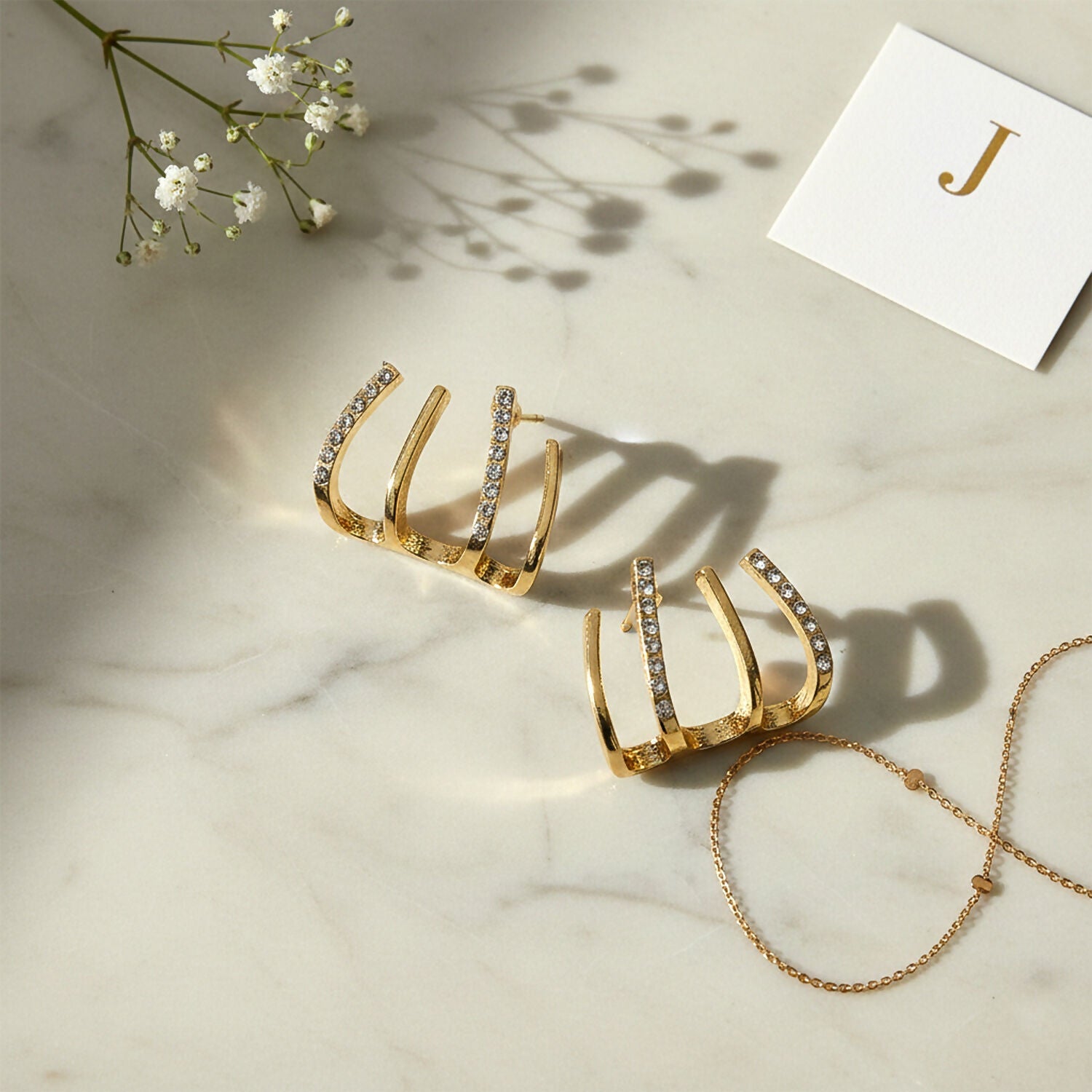 Gold Multi Loop Stone Studded Earrings – Elegant Lightweight Design