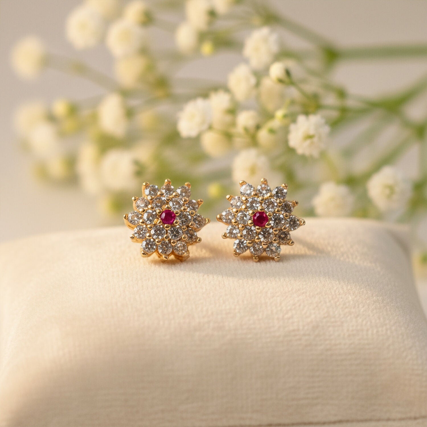 CZ Stud Earrings – Elegant Floral Design for Daily & Party Wear
