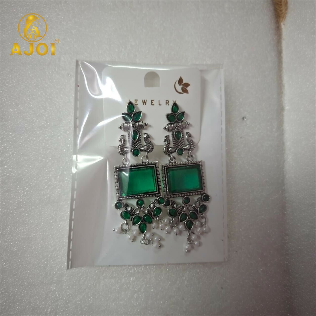Green Kundan Pearl Earrings – Royal Antique Silver Design