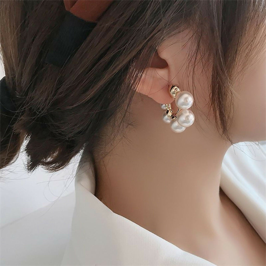 Pearl Cluster Hoop Earrings – Korean Style Gold Plated Jewellery