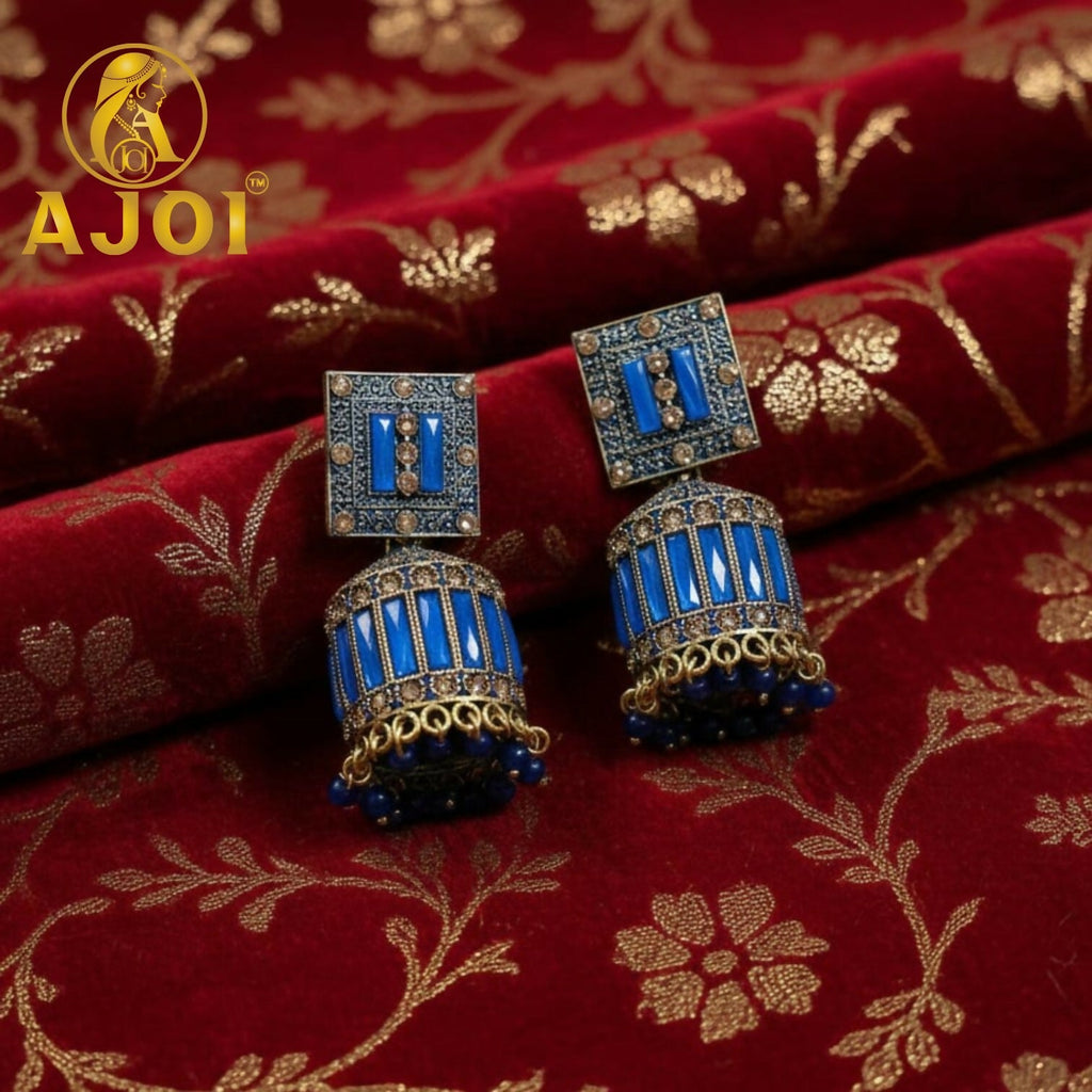Sapphire Blue Designer Earrings – Elegant Drop & Stone Detail