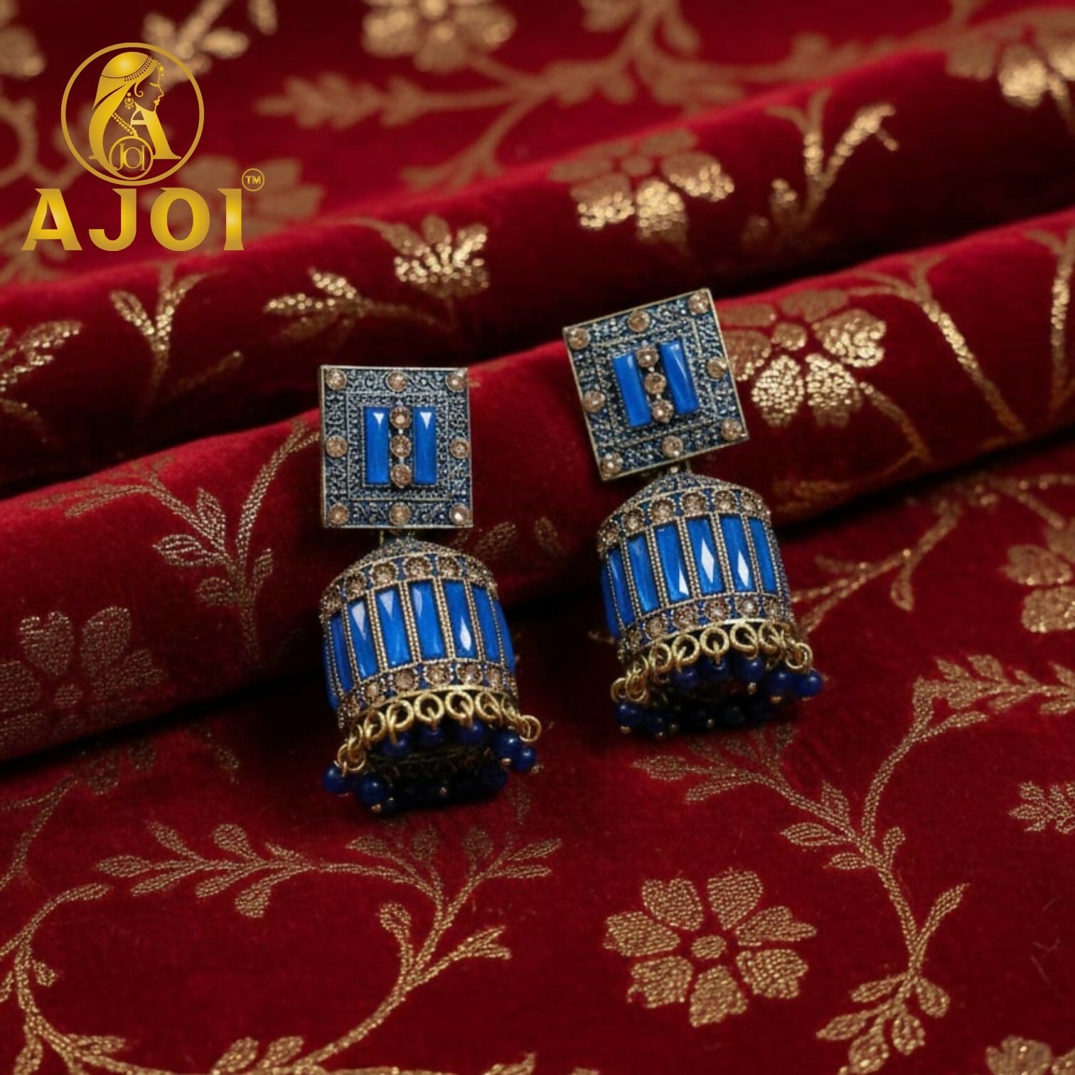 Sapphire Blue Designer Earrings – Elegant Drop & Stone Detail