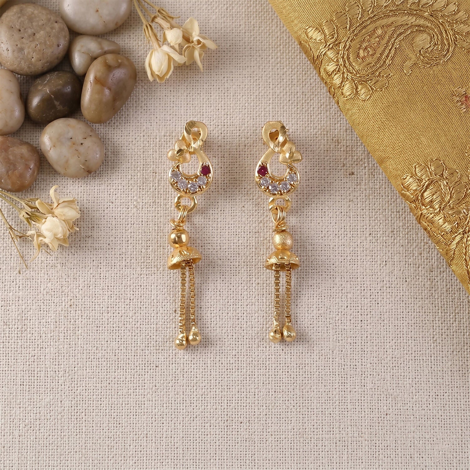 Gold-Plated Stone Studded Earrings – Elegant for Festivals & Weddings