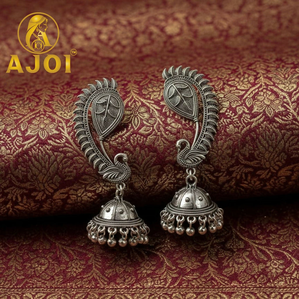 Peacock Jhumka Silver Earrings – Handcrafted Heritage Design