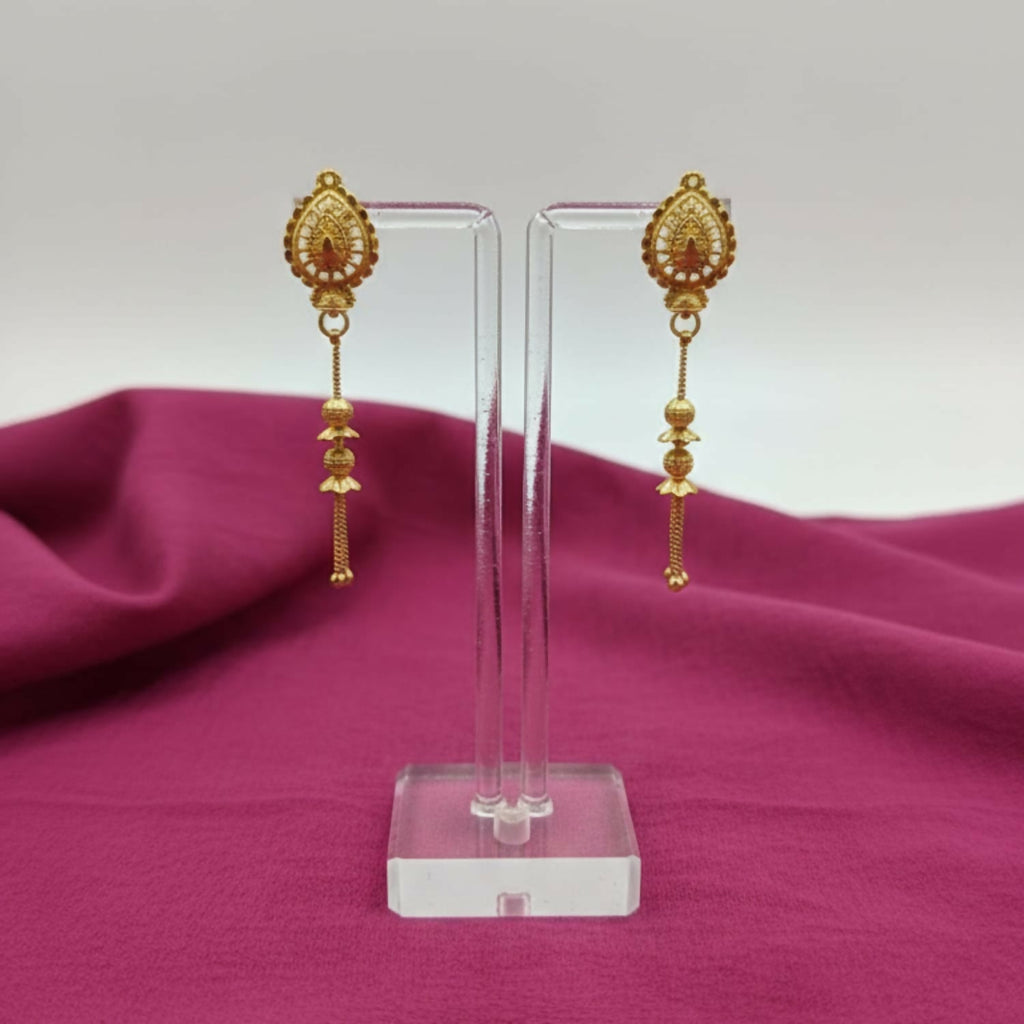 Golden Jhumka Earrings with Beads – Lightweight Traditional Jewellery