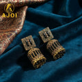 Midnight Black Designer Earrings – Elegant Drop with Statement Detailing