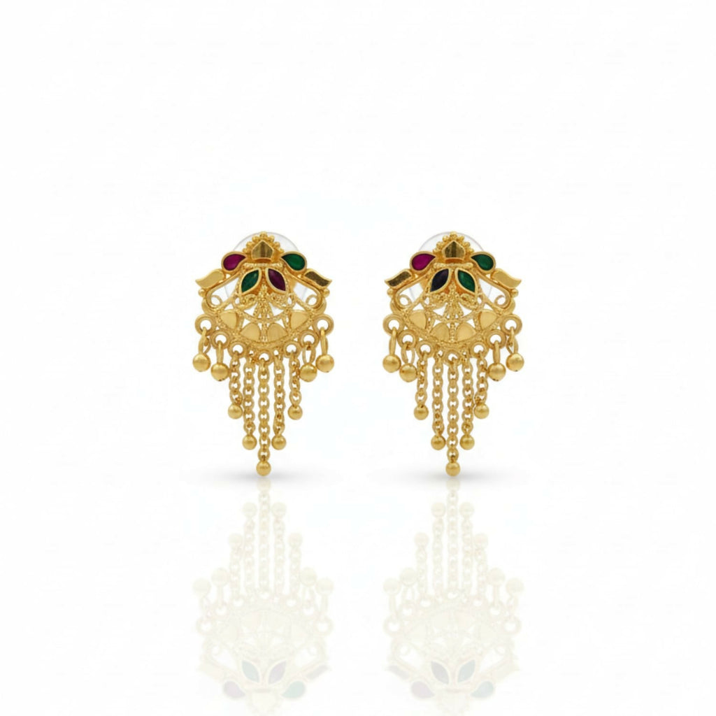 Gold-Plated Jhumka Earrings – Elegant Filigree & Enamel Design
