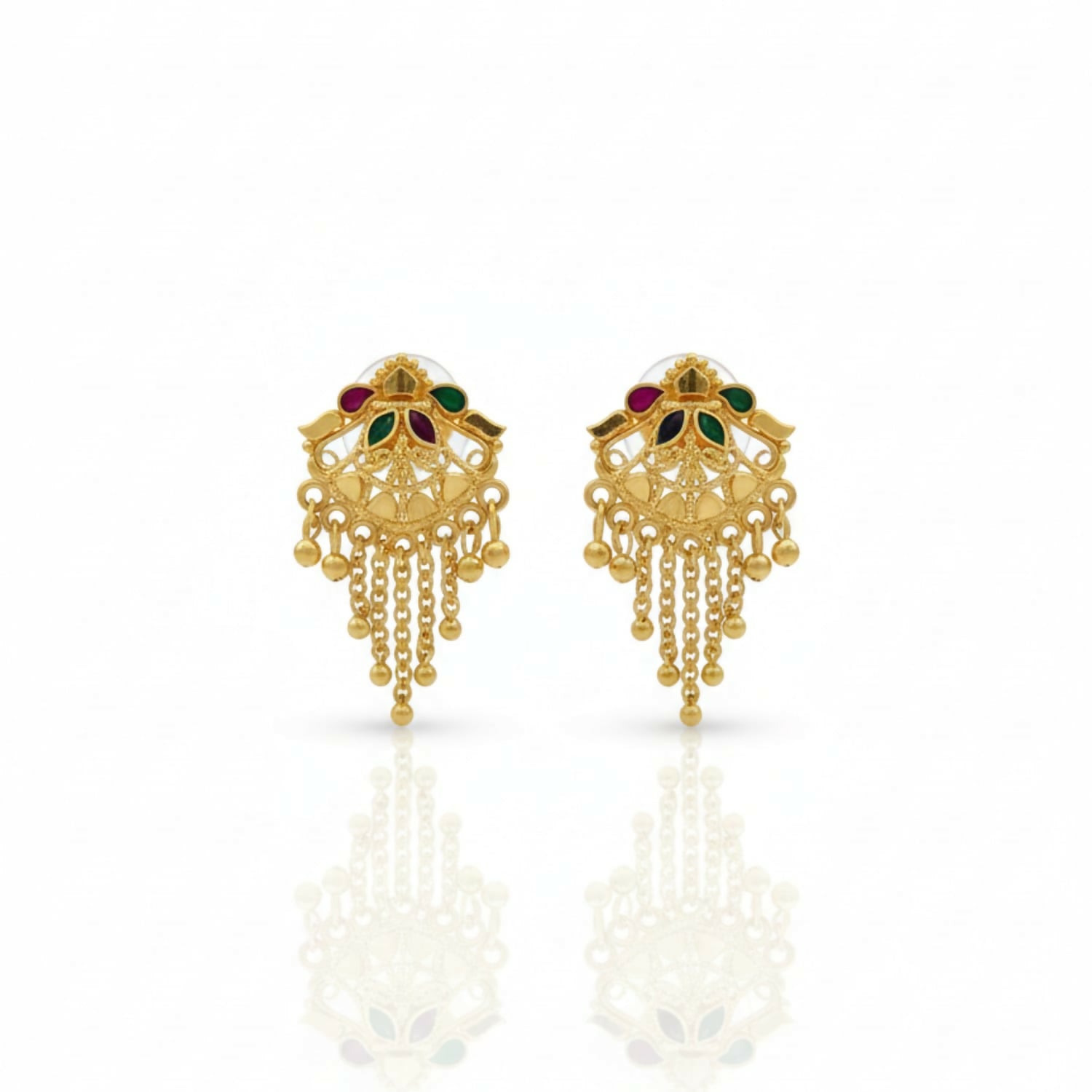 Gold-Plated Jhumka Earrings – Elegant Filigree & Enamel Design