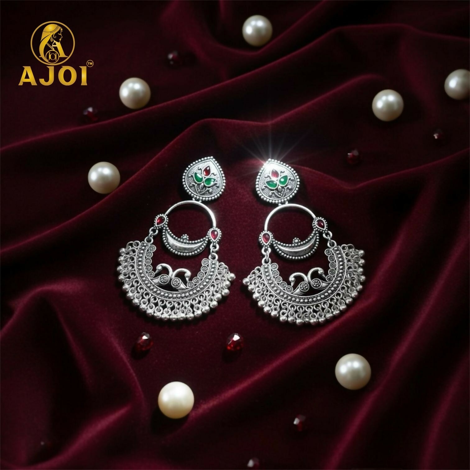 Oxidised Silver Peacock Chandbali Earrings – Vintage Ethnic Charm