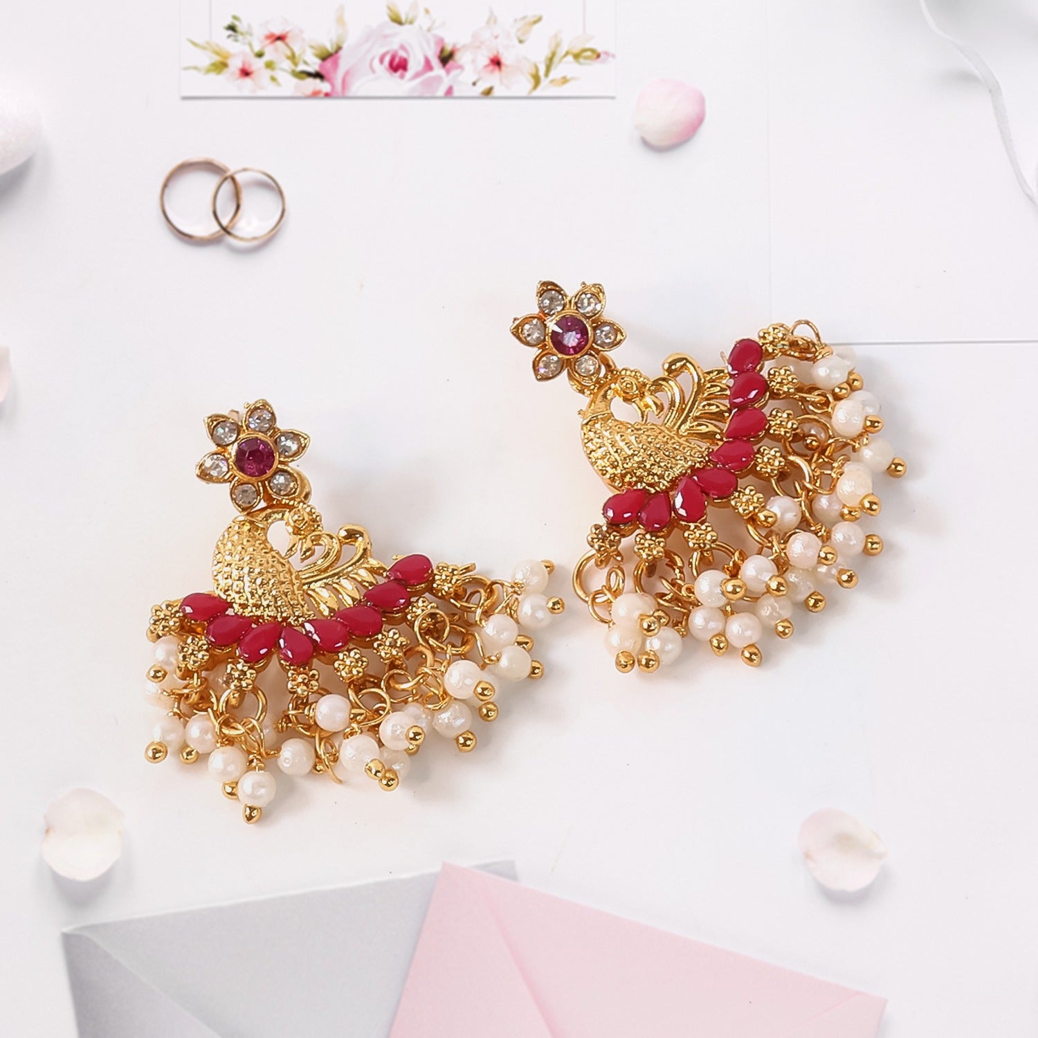 Pearl Earrings Pink Dangle – Elegant Ethnic Jewellery for Women