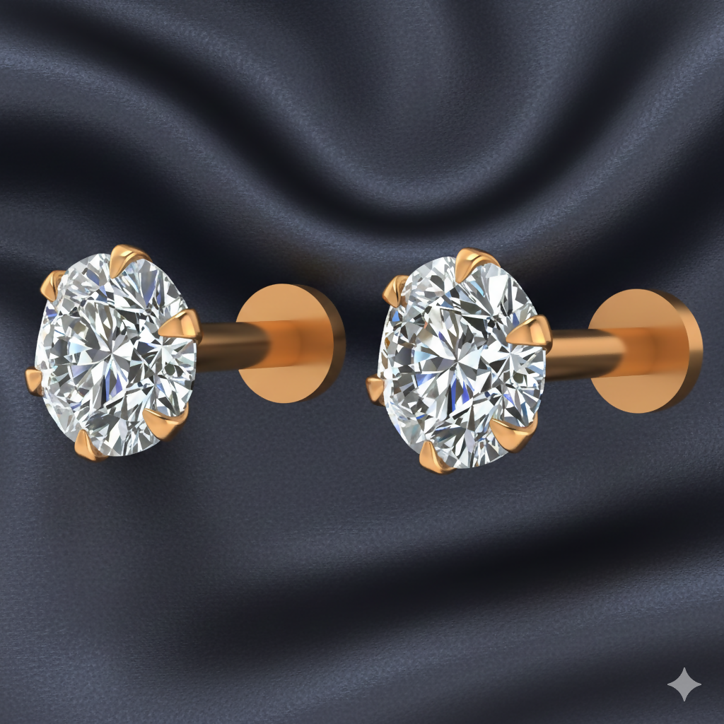 Solitaire Stud Earrings – Gold Plated Flat Back Combo Pack