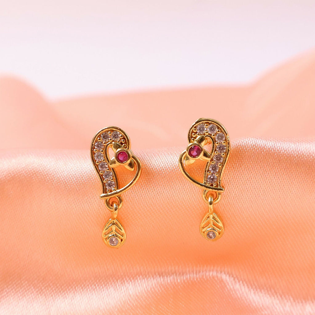 Gold Paisley Drop Earrings with Ruby Accent – Elegant Festive Jewellery