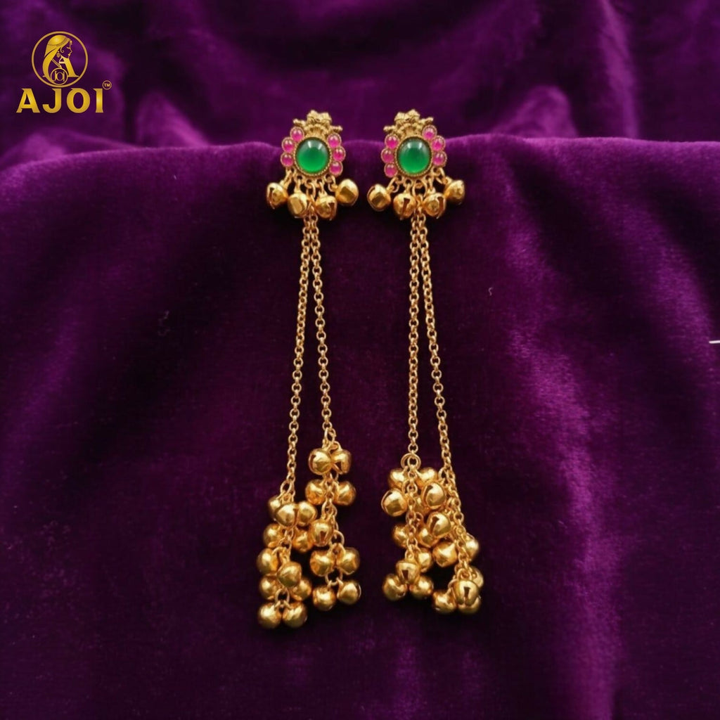 Kashmiri Gold-Plated Ear Cuff Earrings with Emerald & Ruby