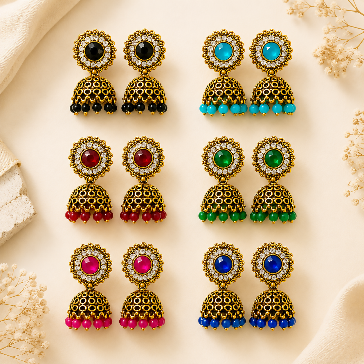 Multicolor Stone Jhumka Earrings – Elegant & Traditional Design