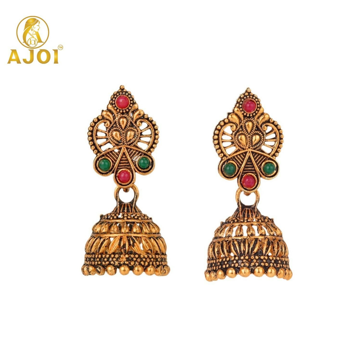 Temple Jhumka Earrings Set – Traditional Antique Gold-Plated Combo of 5