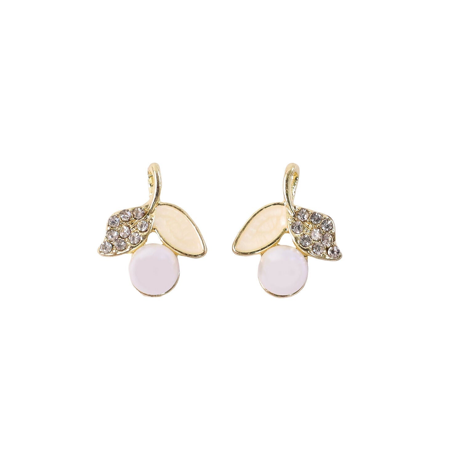 Korean Pearl Leaf Stud Earrings – Premium Gold Plated Elegance