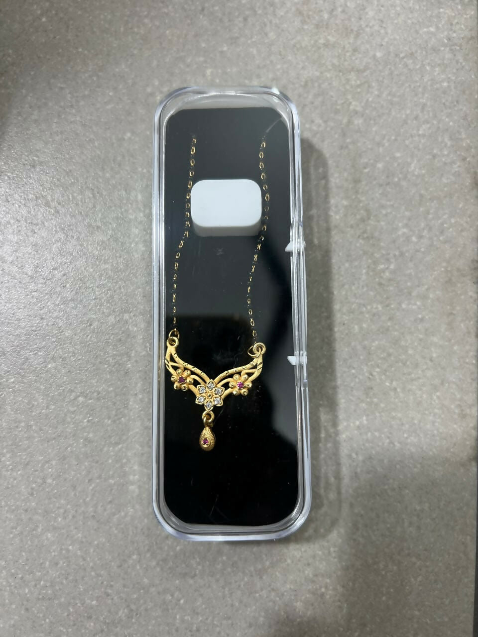 Gold-Tone Floral Pendant Mangalsutra Necklace for Women with Black Bead Chain