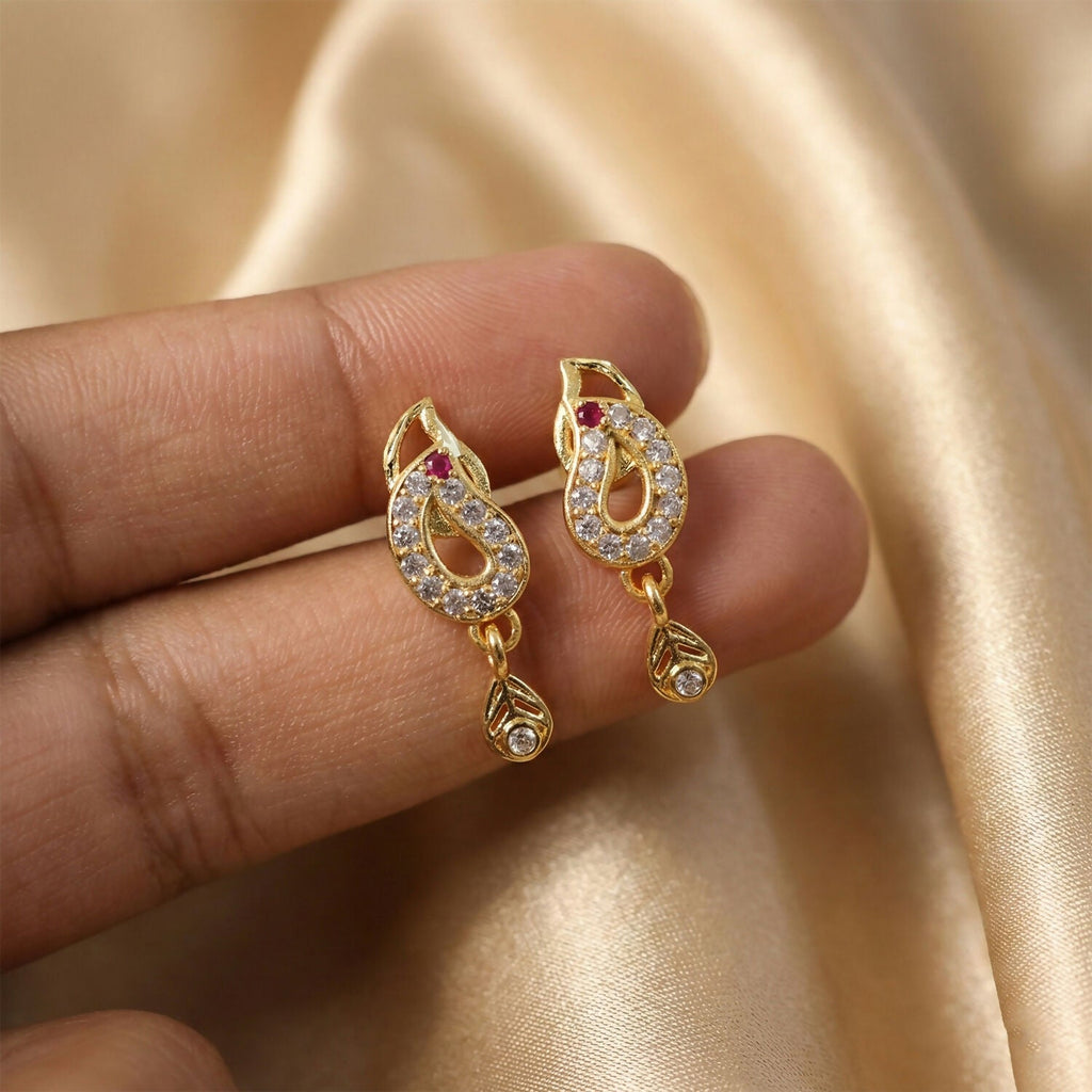 Paisley Gold-Tone Drop Earrings – Traditional Elegance with Ruby Accent