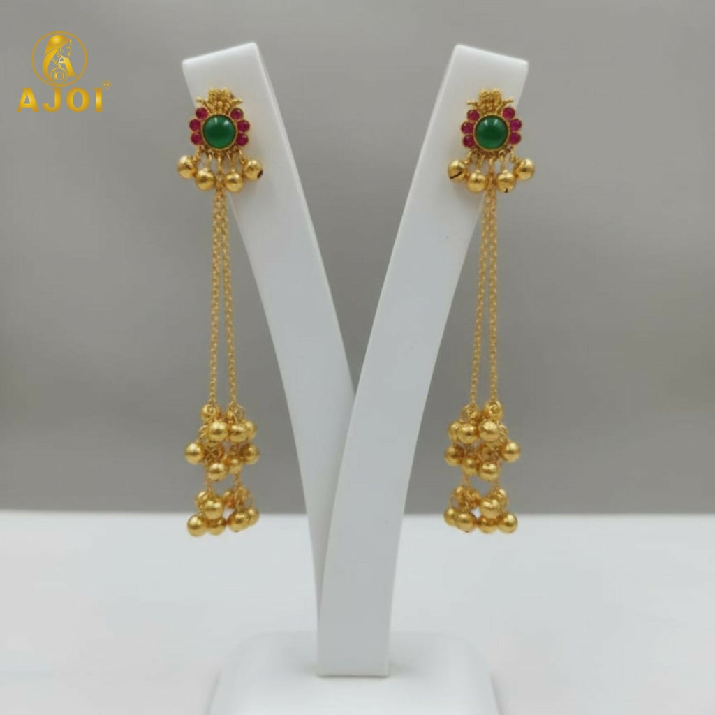 Kashmiri Gold-Plated Ear Cuff Earrings with Emerald & Ruby