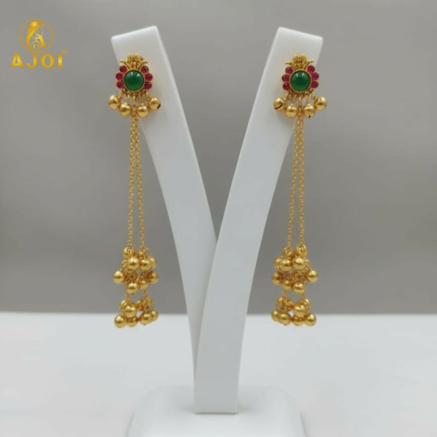 Kashmiri Gold-Plated Ear Cuff Earrings with Emerald & Ruby