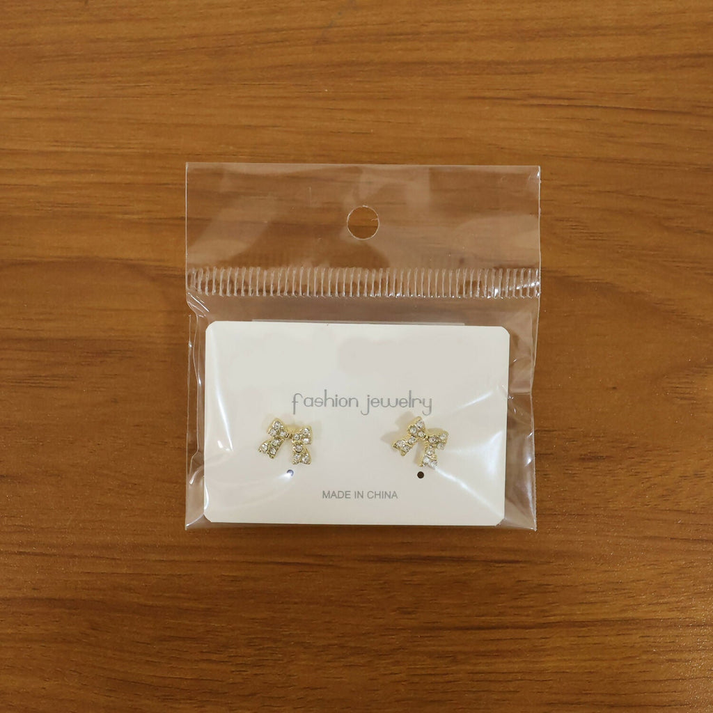 Crystal Bow Stud Earrings – Elegant Gold Plated Rhinestone Design