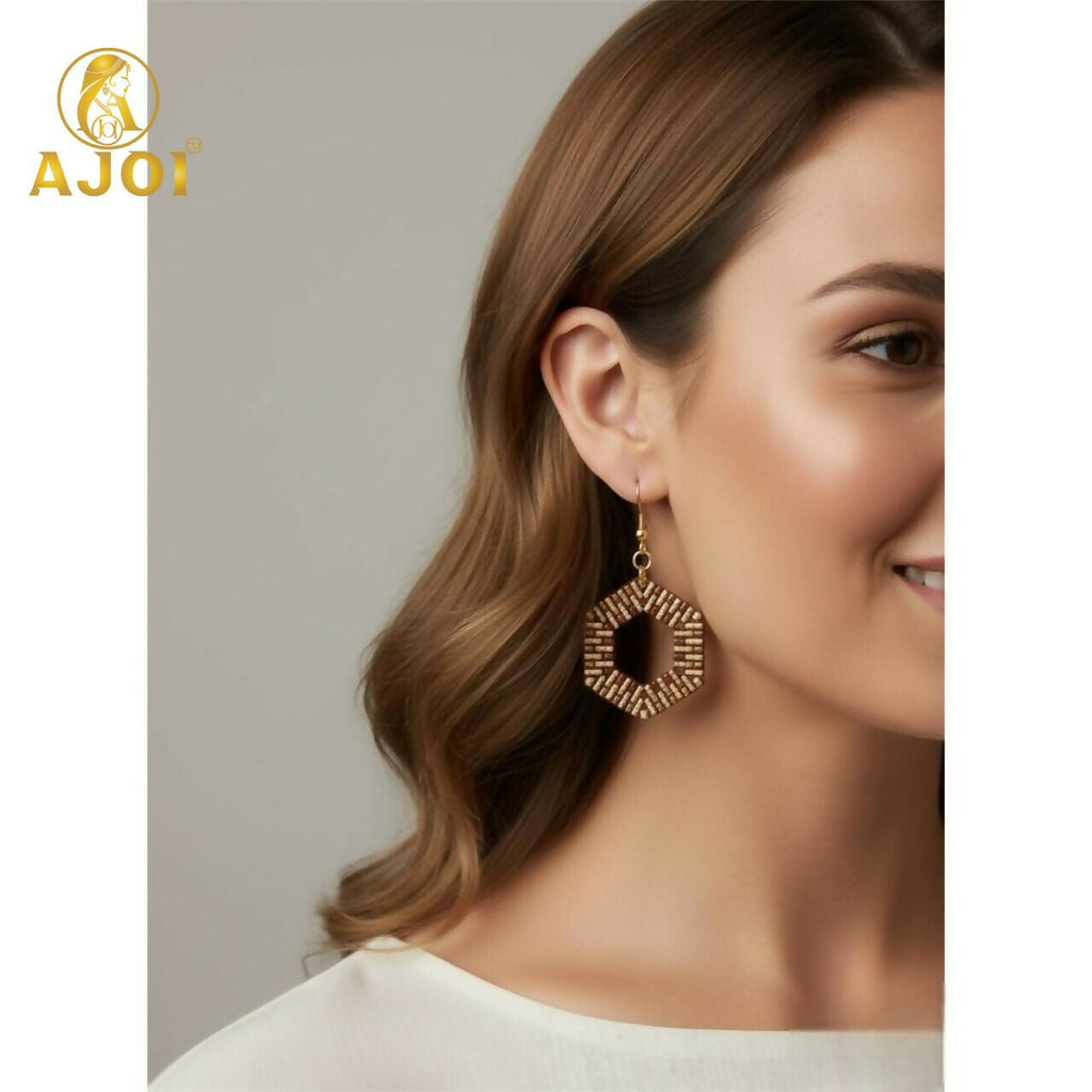 Hexa-Textured Dangle Earrings – Lightweight Geometric Handmade Jewelry