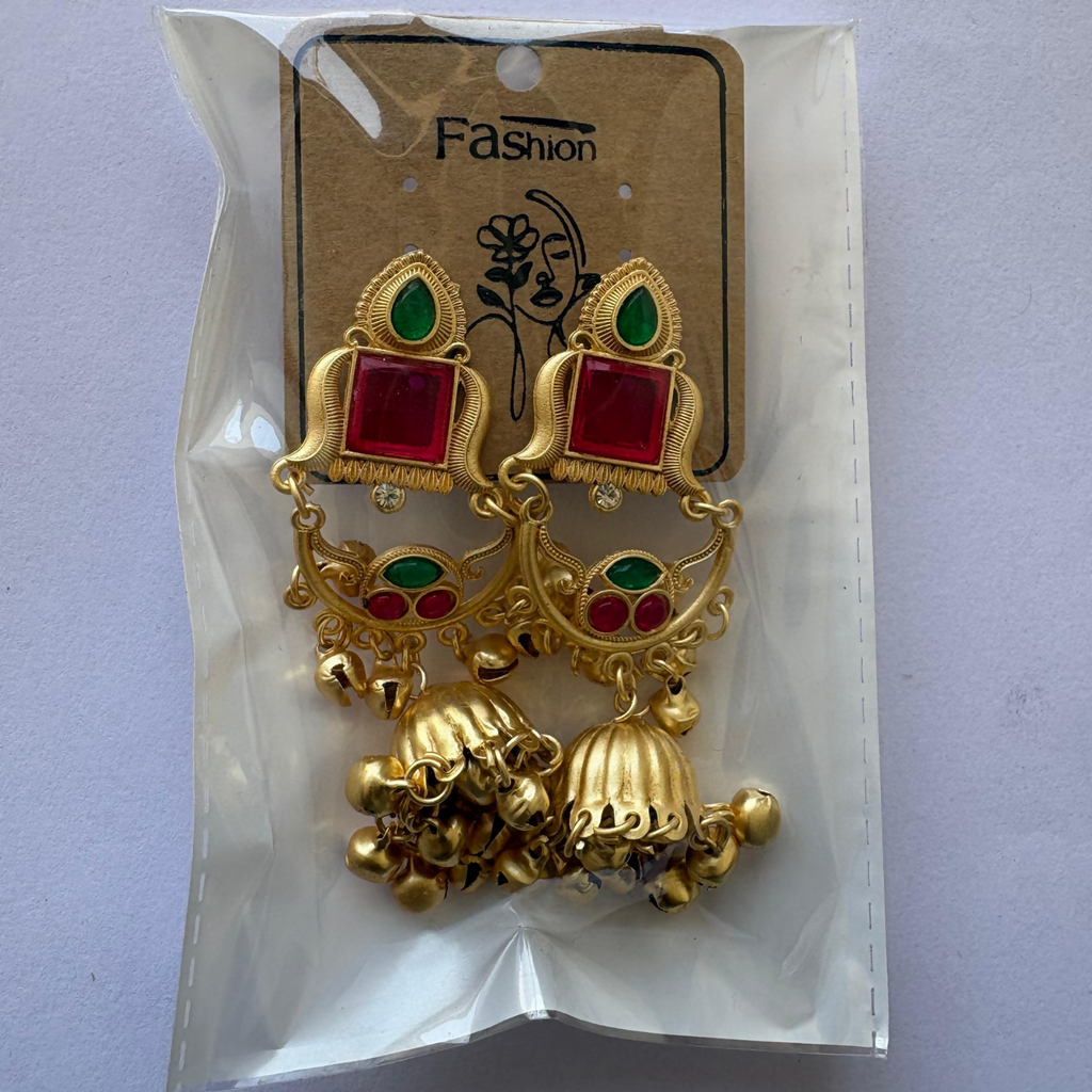 Kashmiri Jhumka Drop Earrings – Authentic Kundan Pearl Tassels