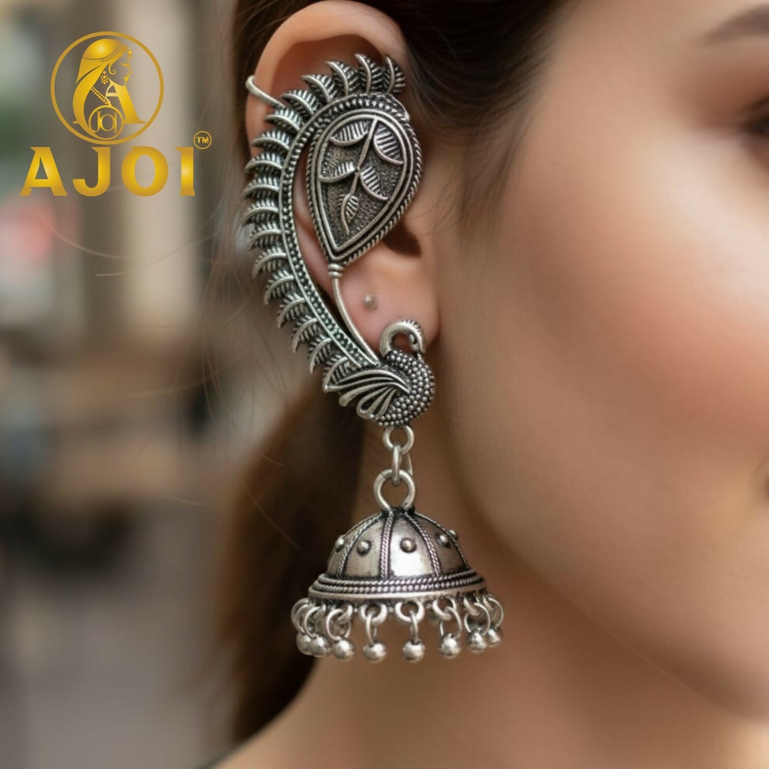 Peacock Jhumka Silver Earrings – Handcrafted Heritage Design