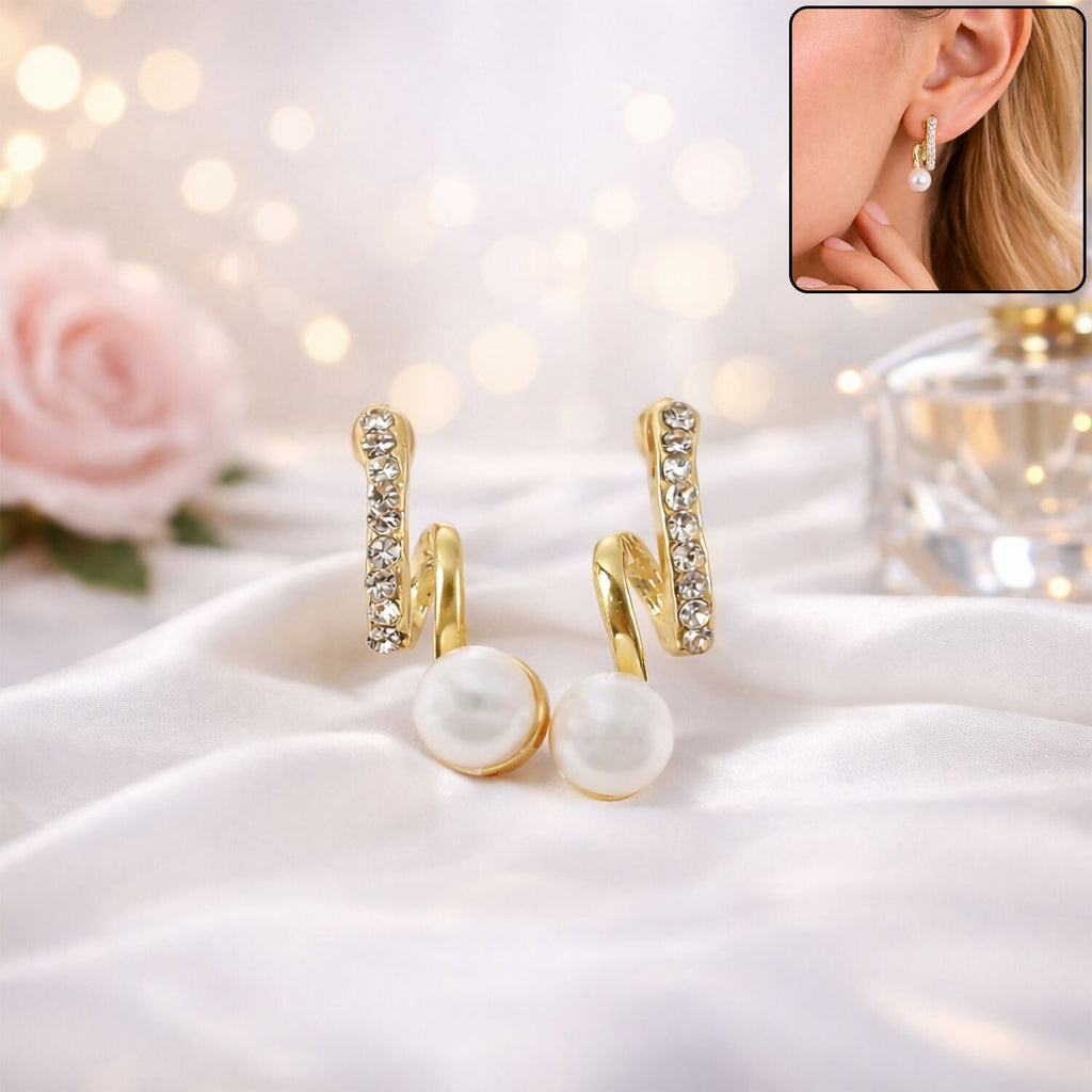 Gold Pearl Drop Earrings for Women – Elegant Korean Style