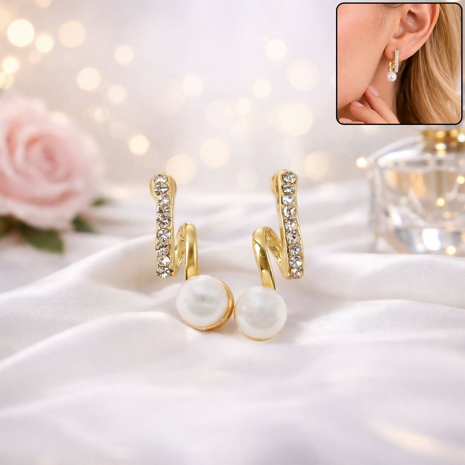 Gold Pearl Drop Earrings for Women – Elegant Korean Style