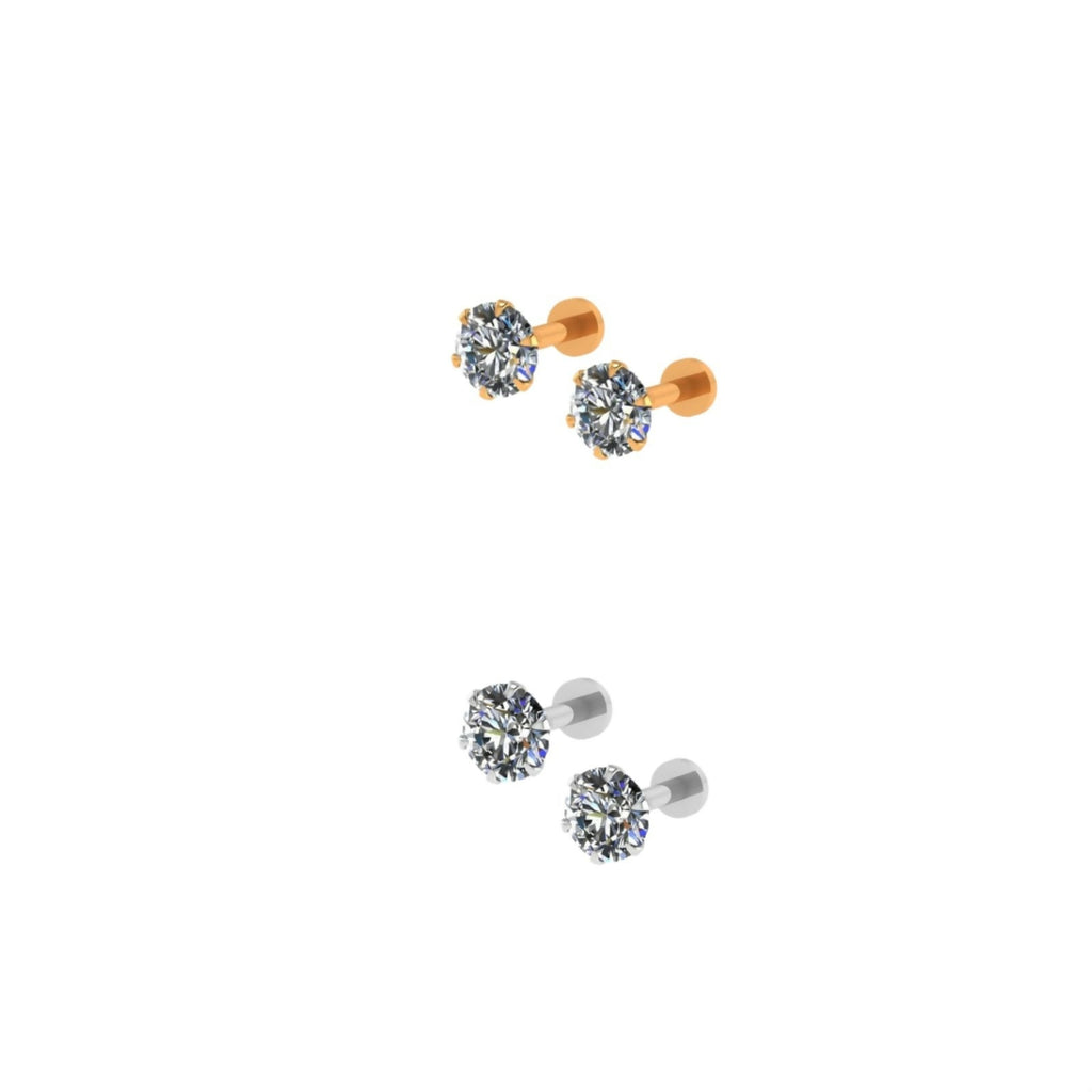 Silver Plated AD Solitaire Flat Back Stud Earrings Combo Pack