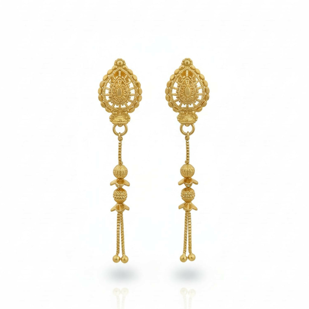 Golden Jhumka Earrings with Beads – Lightweight Traditional Jewellery