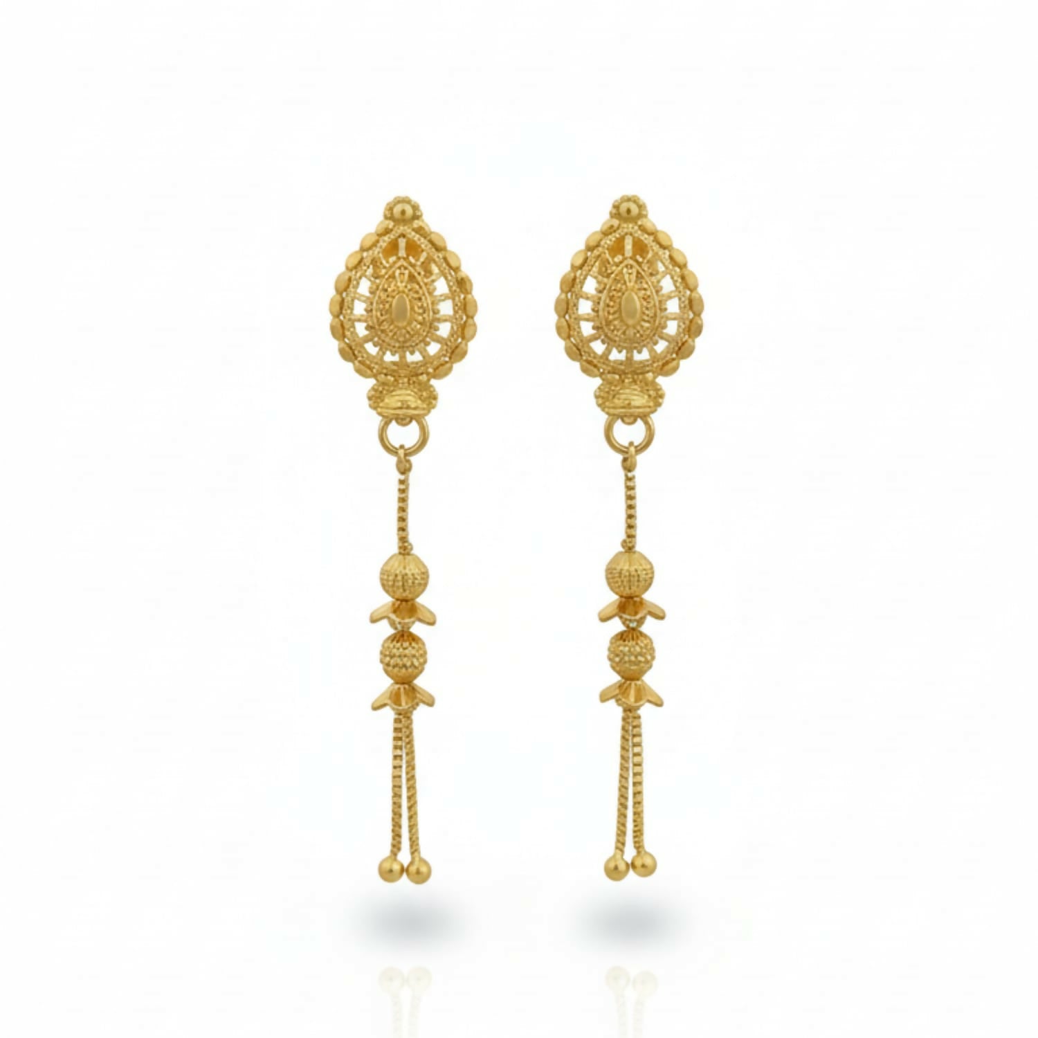 Golden Jhumka Earrings with Beads – Lightweight Traditional Jewellery