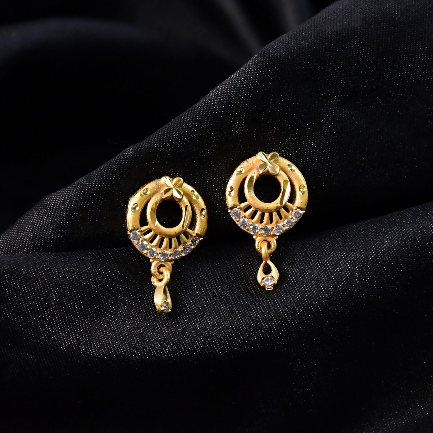 Circular Drop Earrings with Crystal Accents – Elegant Party Wear